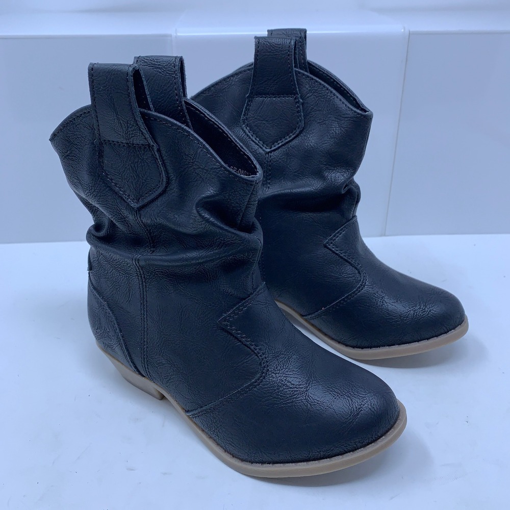 Charles Albert Girls Shoe Size 11 Black Vegan Leather Slouchy Western Boots New